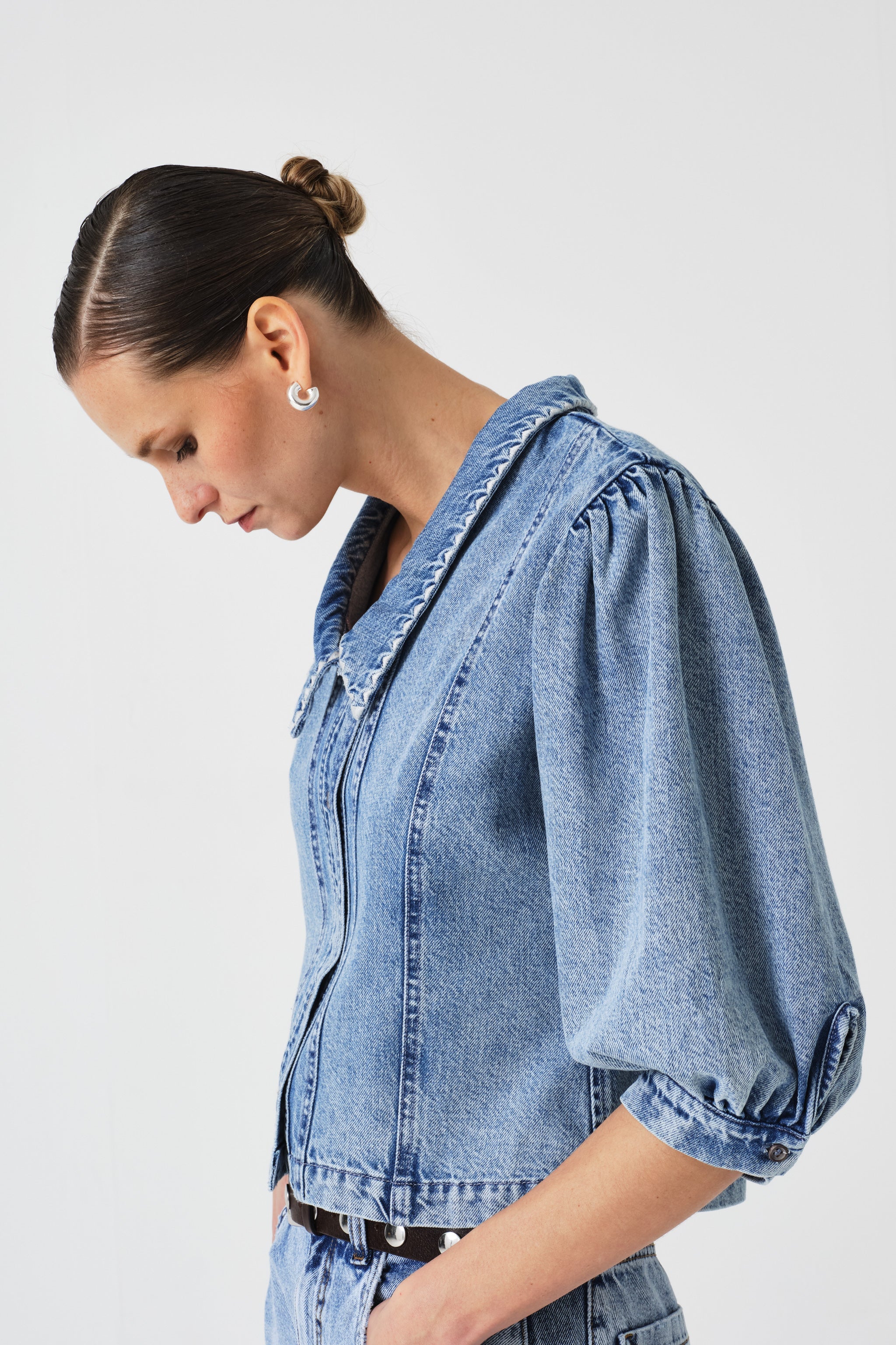Talia Collared Denim Top in Newport