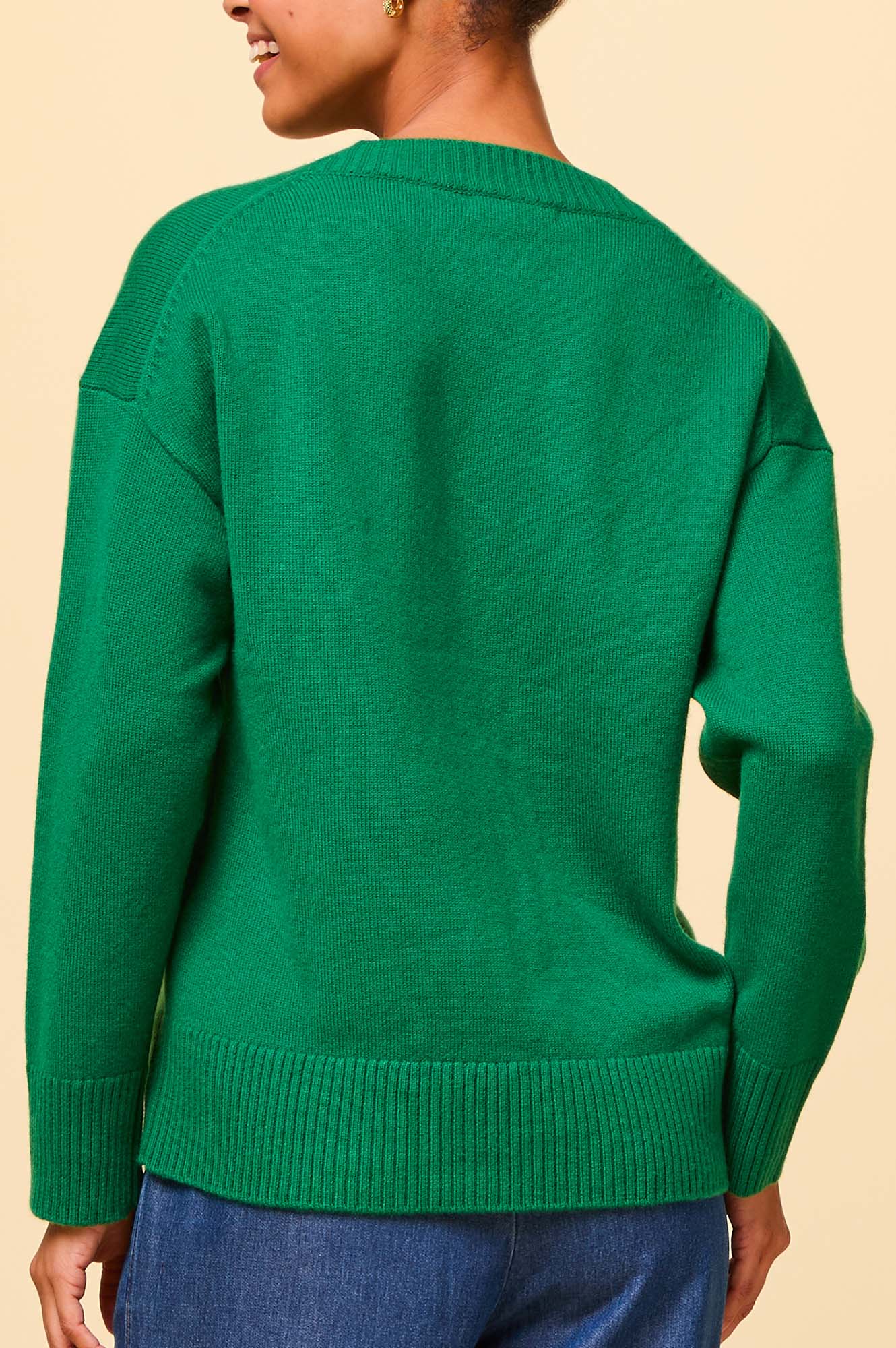 Merino Wool Relaxed V Neck Jumper - Fern