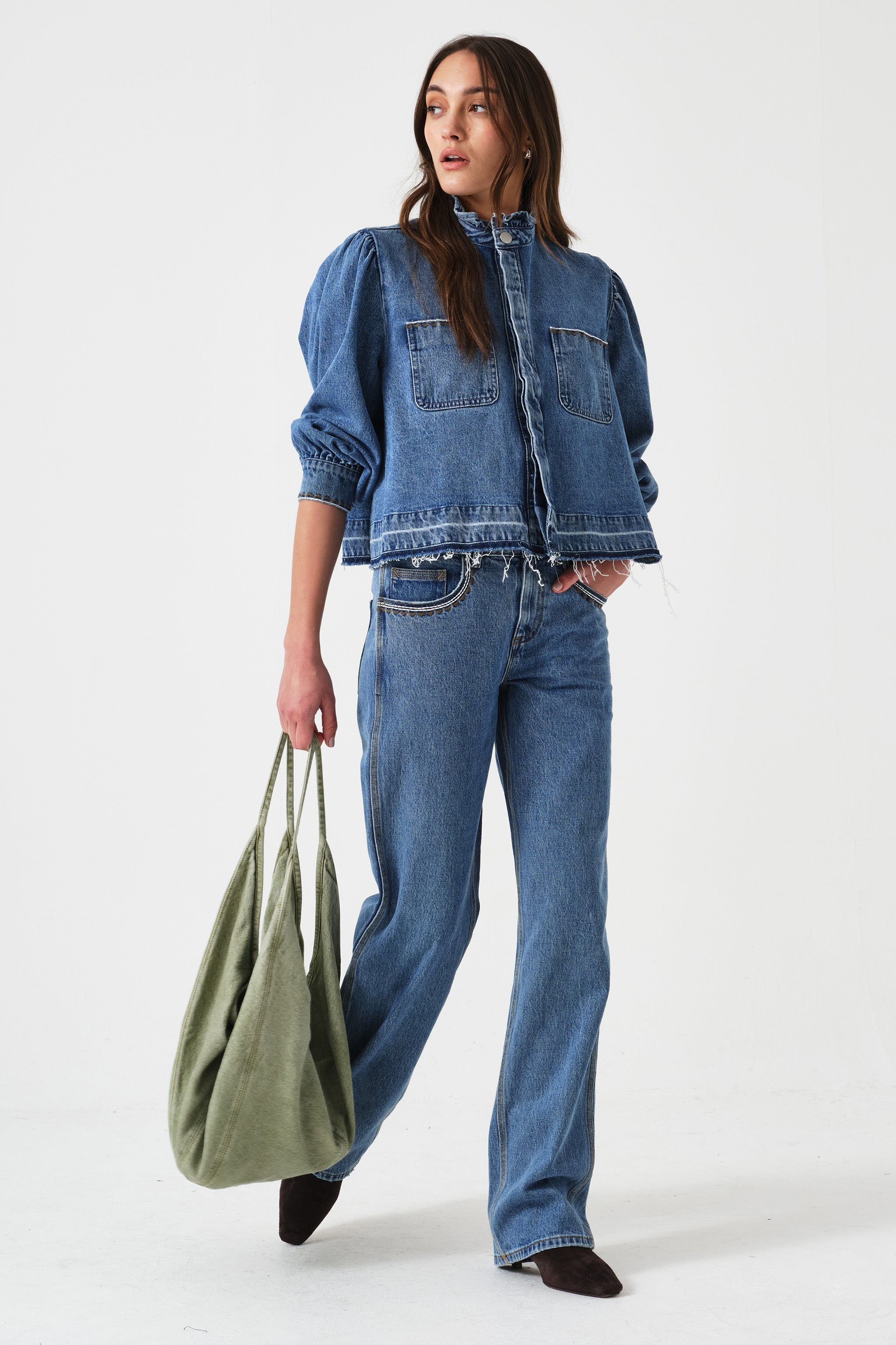 Ziggy Cropped Denim Jacket in Rodeo