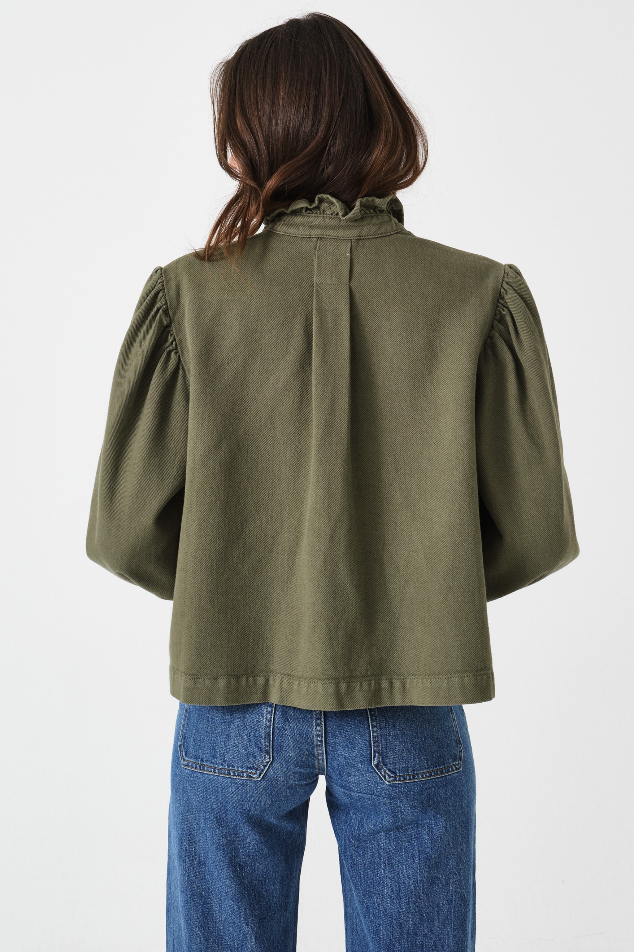 Ziggy Cropped Denim Jacket in Khaki